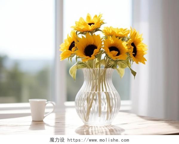 花瓶里的向日葵装饰品向日葵花朵清新美好希望鲜花花束
